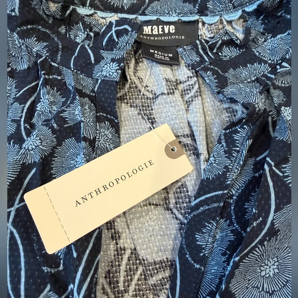 Anthropologie Peasant Blouse Maeve Collette Blue Floral Design Sz MEDIUM NEW - Picture 3 of 9